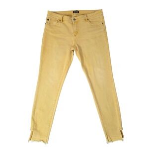 Dear John Skinny Jeans Women 30 Mustard Yellow Mid Rise Ankle Slit Raw Hem